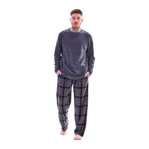 Keanu Mens Checked Microfleece Long Pyjama Set / Charcoal